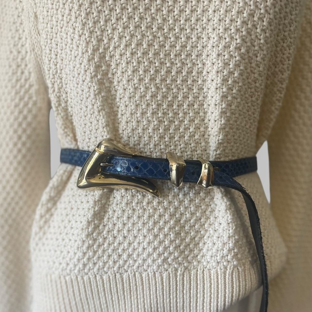 VTG Blue Snakeskin Belt with Gold Buckle